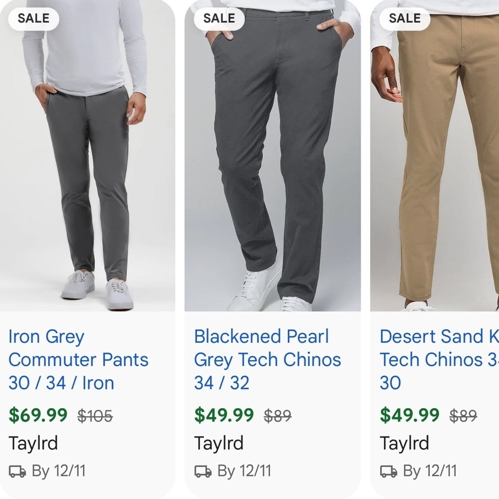 TAYLRD Men’s Dark Green/Grey Tech Chinos Sz 35x32 - Picture 2 of 7